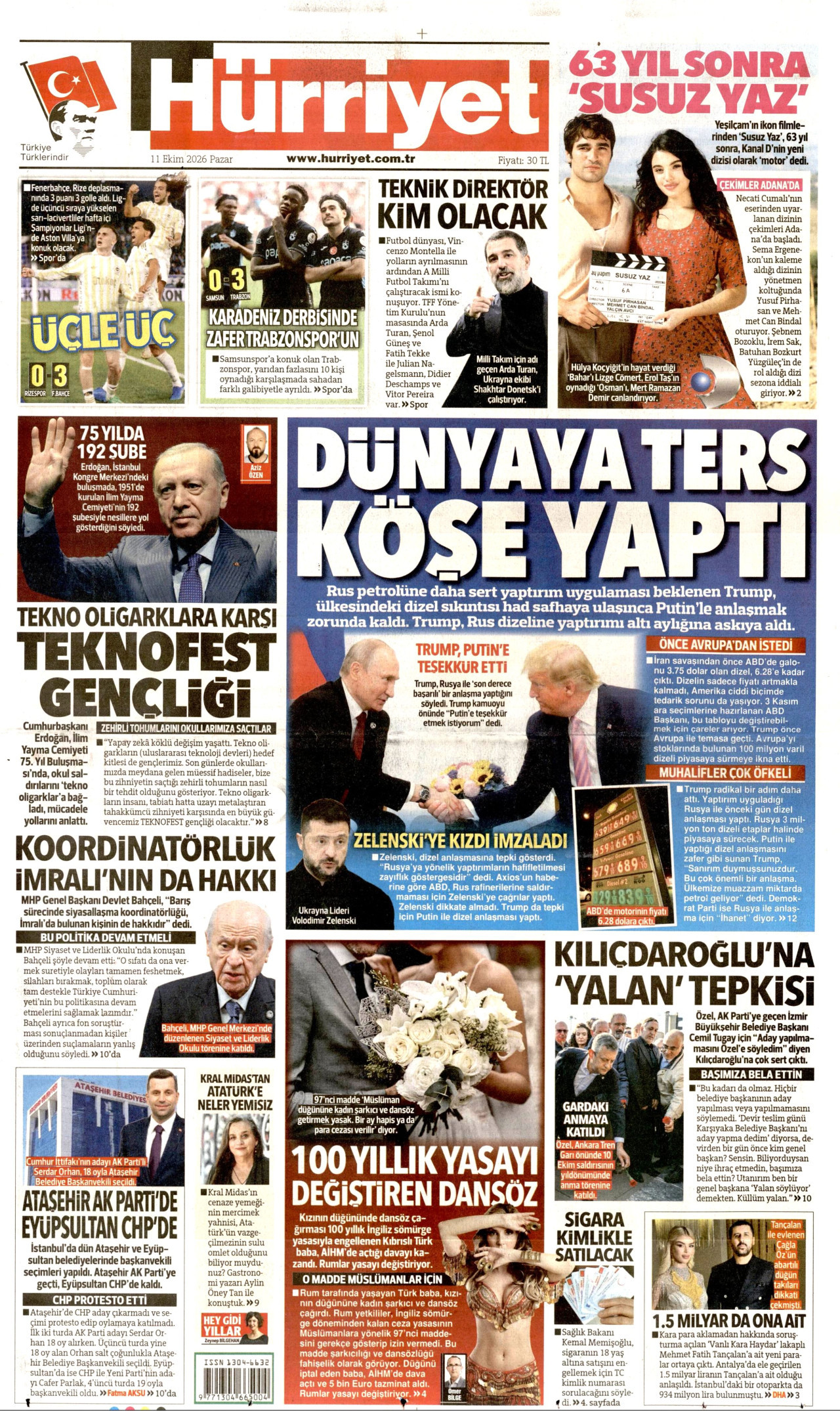 Hürriyet Gazetesi 11 Ekim 2026 Pazar Manşeti Büyük Boyut