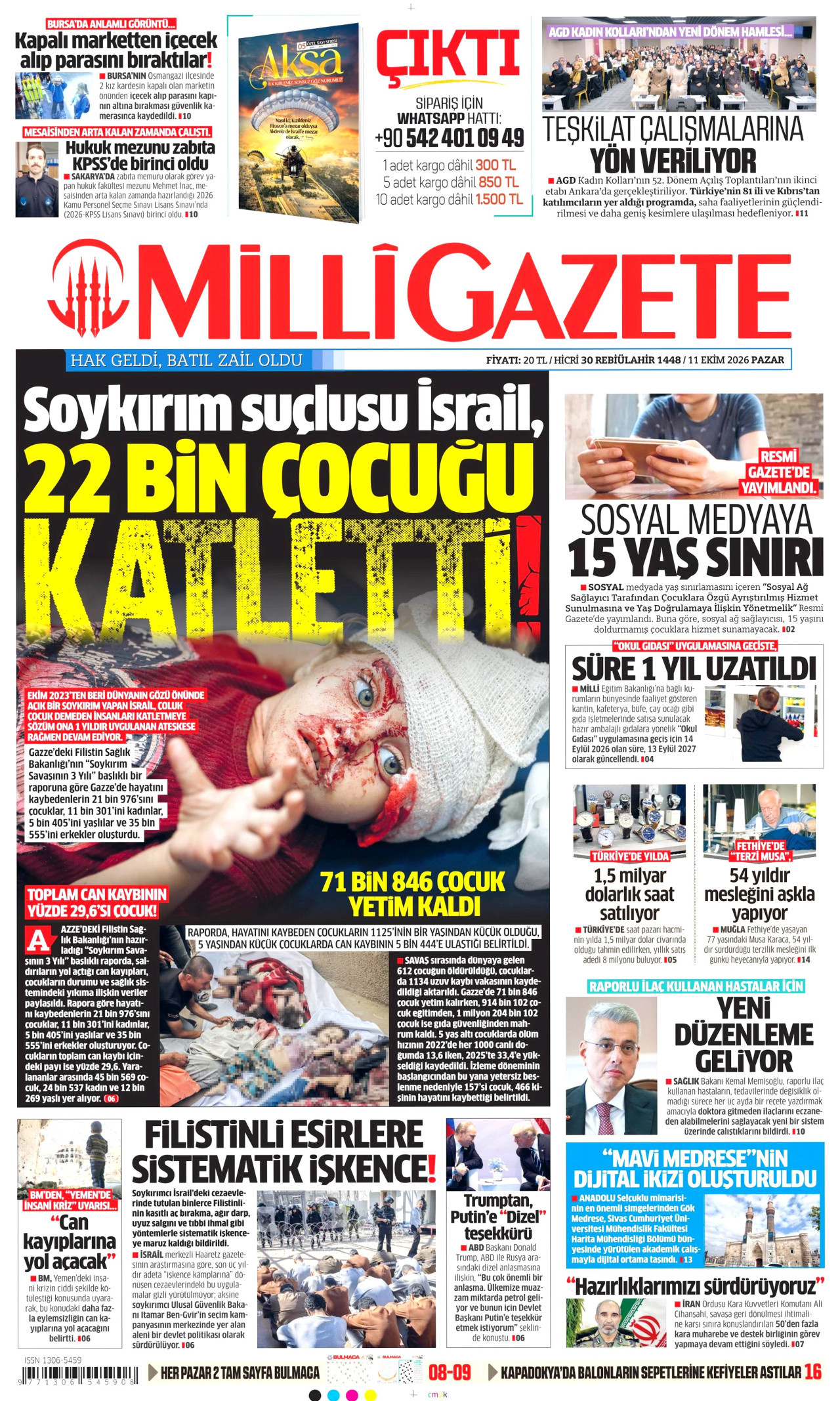 Milli Gazete Gazetesi 11 Ekim 2026 Pazar Manşeti Büyük Boyut