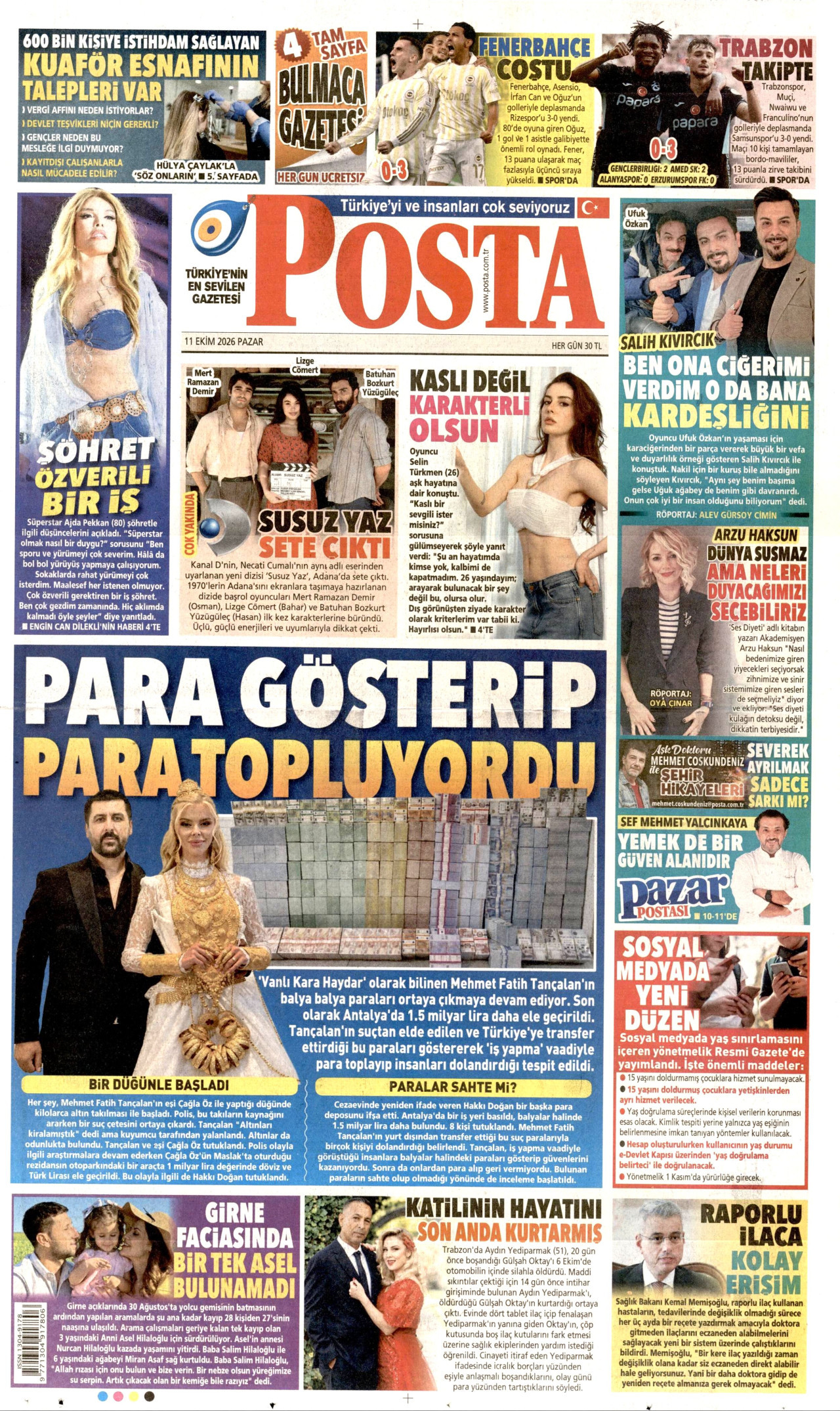 Posta Gazetesi 11 Ekim 2026 Pazar Manşeti Büyük Boyut