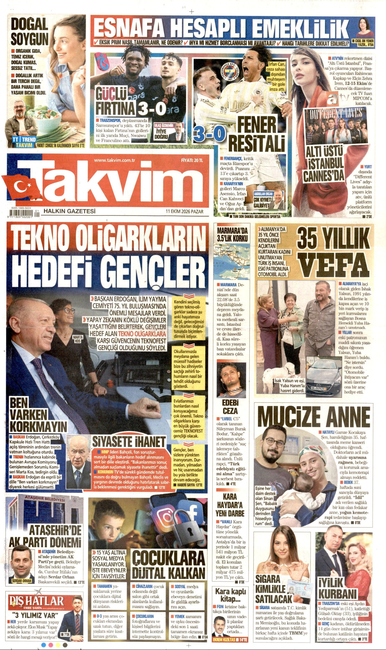 Takvim Gazetesi 11 Ekim 2026 Pazar Manşeti Büyük Boyut