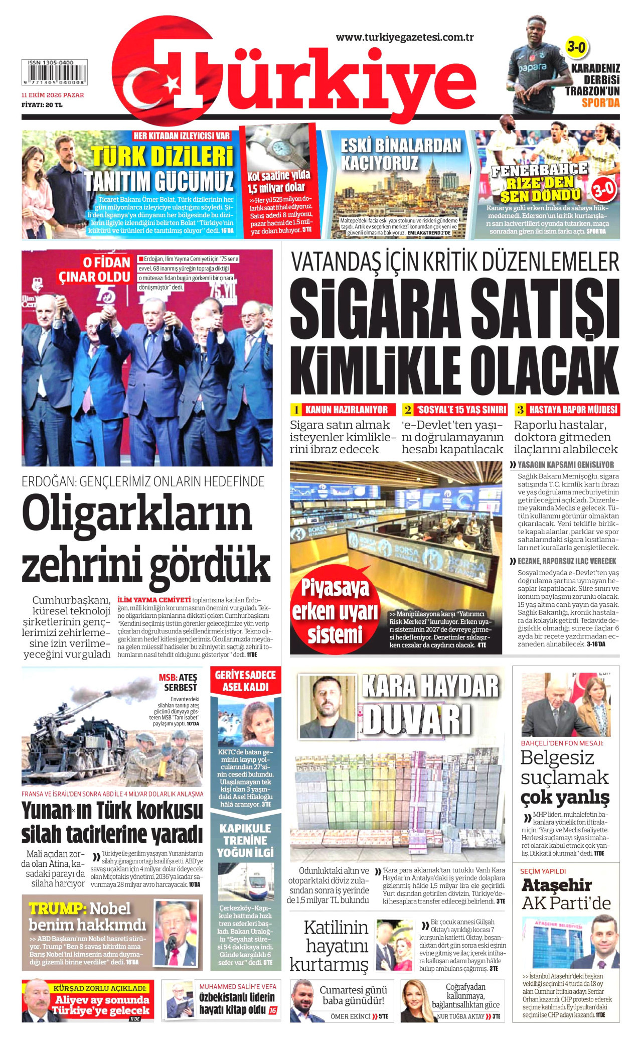 Türkiye Gazetesi 11 Ekim 2026 Pazar Manşeti Büyük Boyut