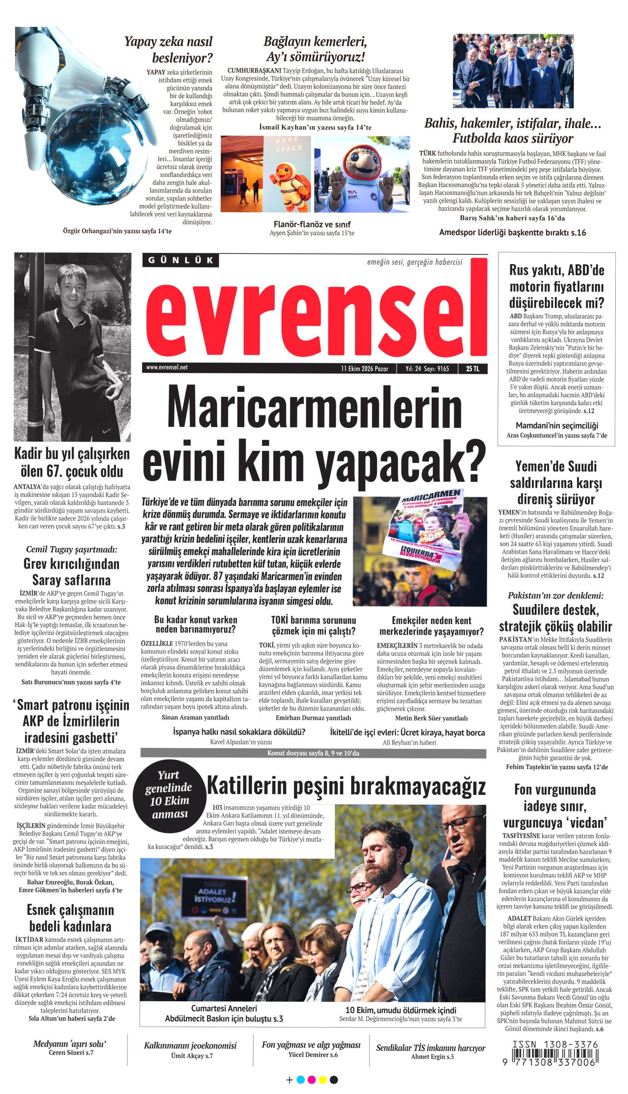 Evrensel Gazetesi 12 Ekim 2026 Pazartesi Manşeti Büyük Boyut