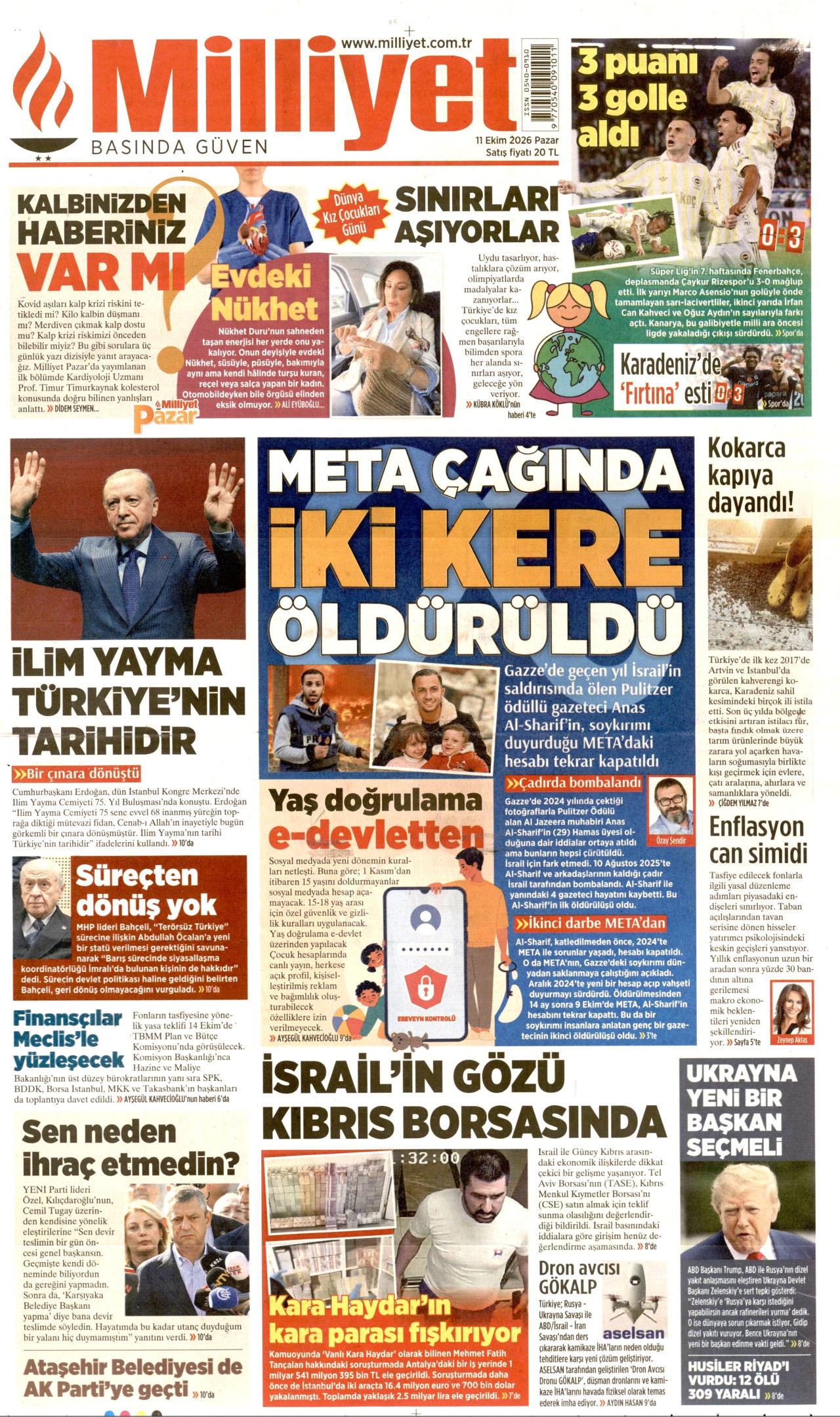 Milliyet Gazetesi 12 Ekim 2026 Pazartesi Manşeti Büyük Boyut