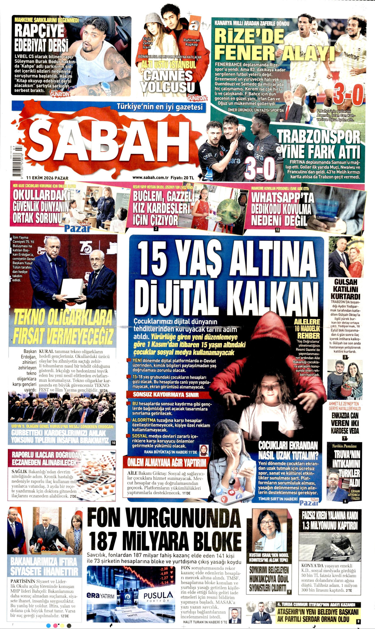 Sabah Gazetesi 12 Ekim 2026 Pazartesi Manşeti Büyük Boyut