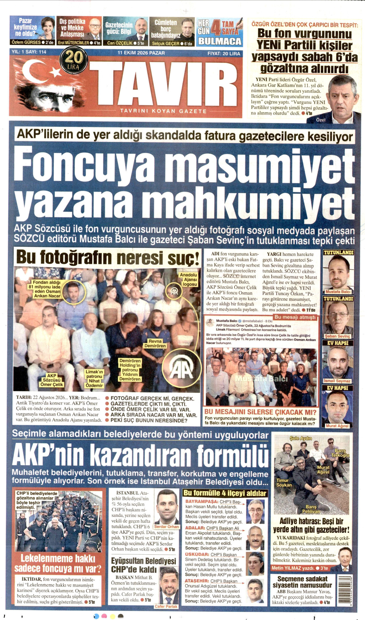 Tavır Gazetesi 12 Ekim 2026 Pazartesi Manşeti Büyük Boyut