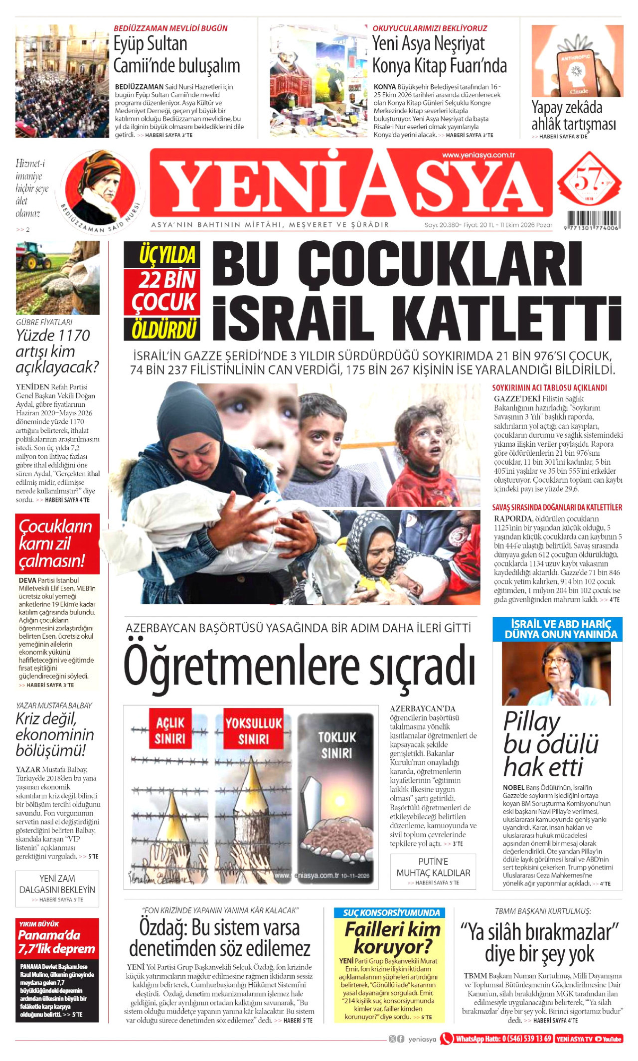 Yeni Asya Gazetesi 12 Ekim 2026 Pazartesi Manşeti Büyük Boyut