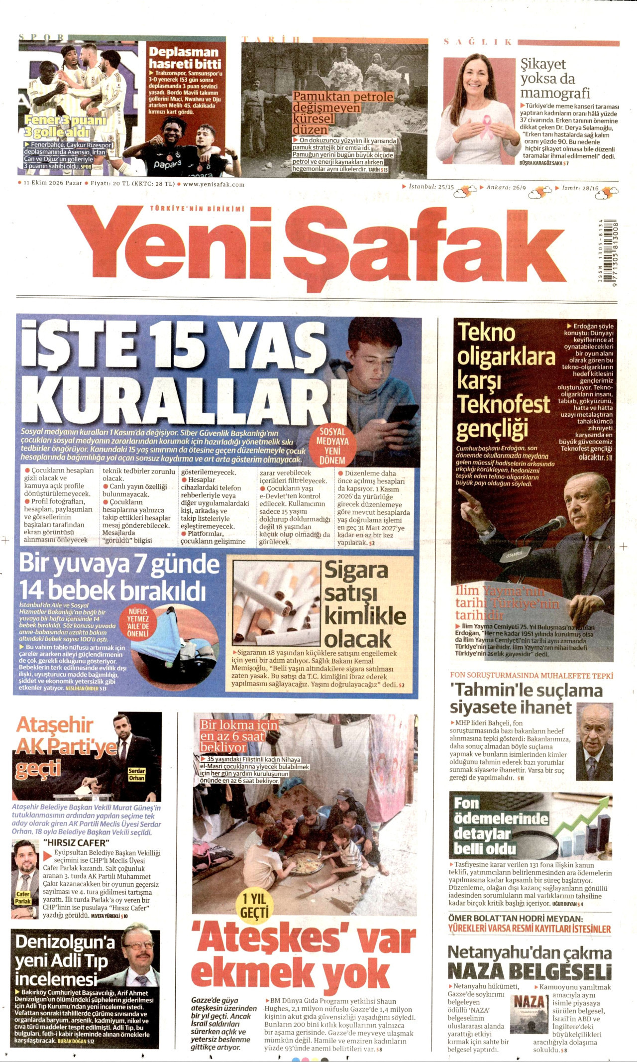 Yeni Şafak Gazetesi 12 Ekim 2026 Pazartesi Manşeti Büyük Boyut