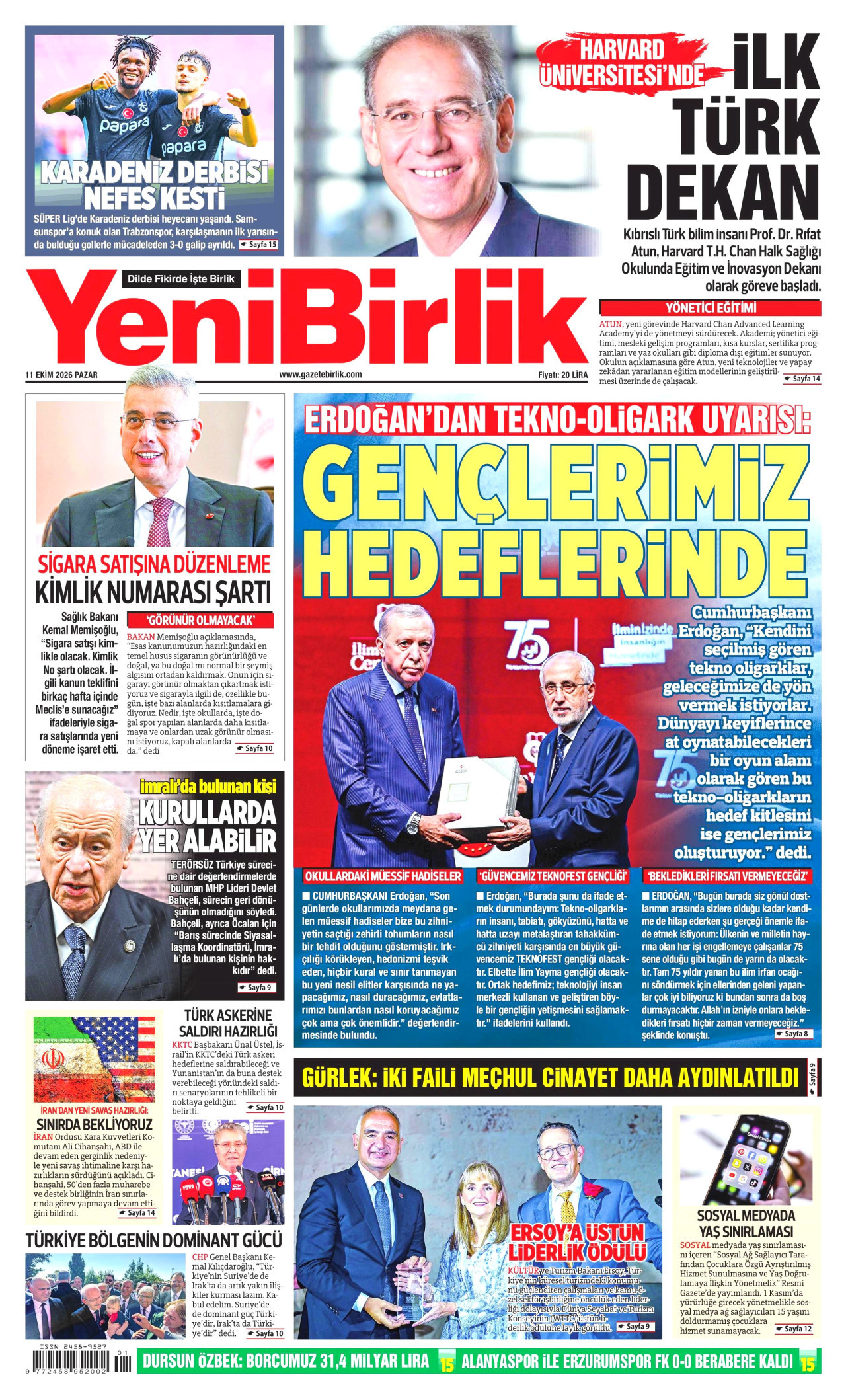 YeniBirlik Gazetesi 12 Ekim 2026 Pazartesi Manşeti Büyük Boyut
