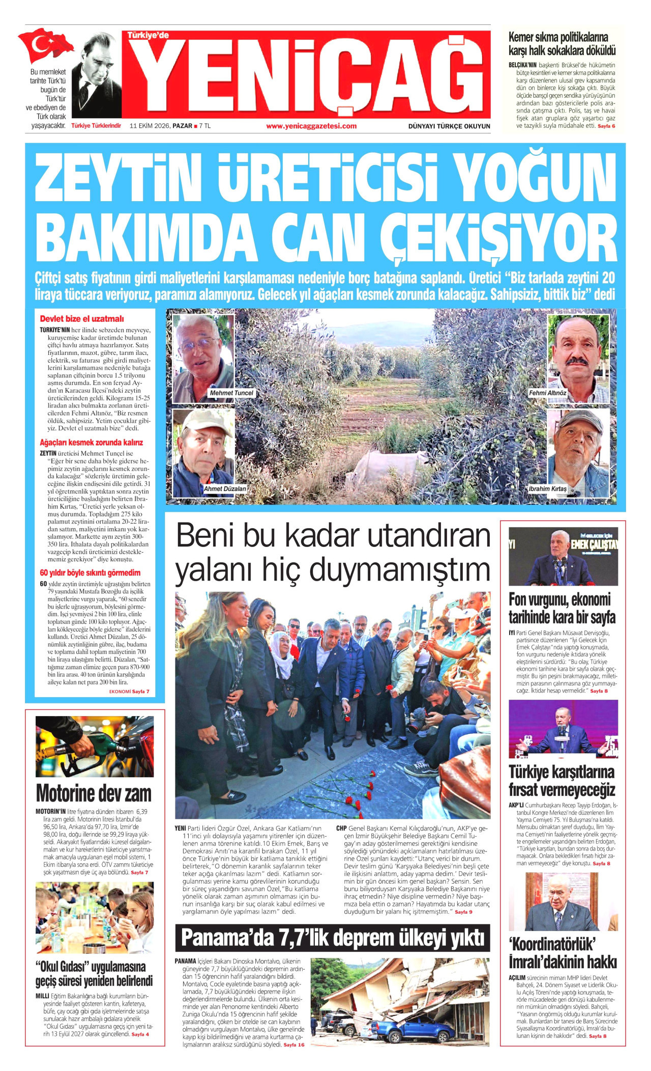 Yeniçağ Gazetesi 12 Ekim 2026 Pazartesi Manşeti Büyük Boyut