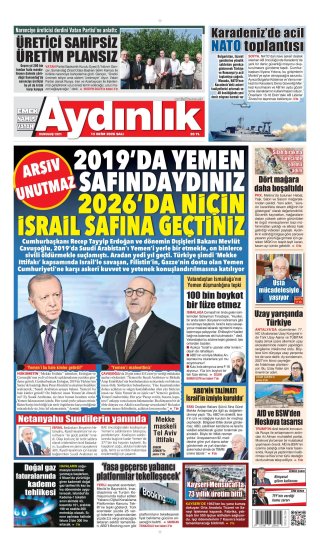Aydınlık Gazetesi 13 Ekim 2026 Manşeti