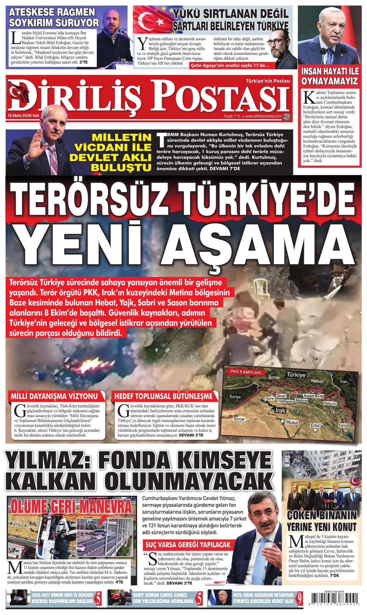 Diriliş Postası Gazetesi 13 Ekim 2026 Salı Manşeti Büyük Boyut