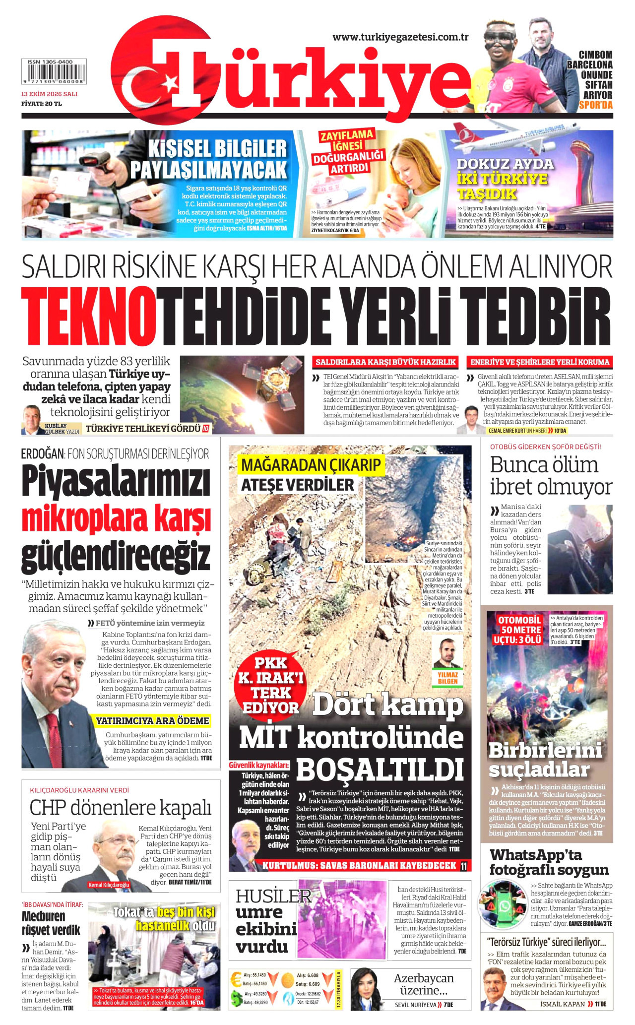 Türkiye Gazetesi 13 Ekim 2026 Salı Manşeti Büyük Boyut