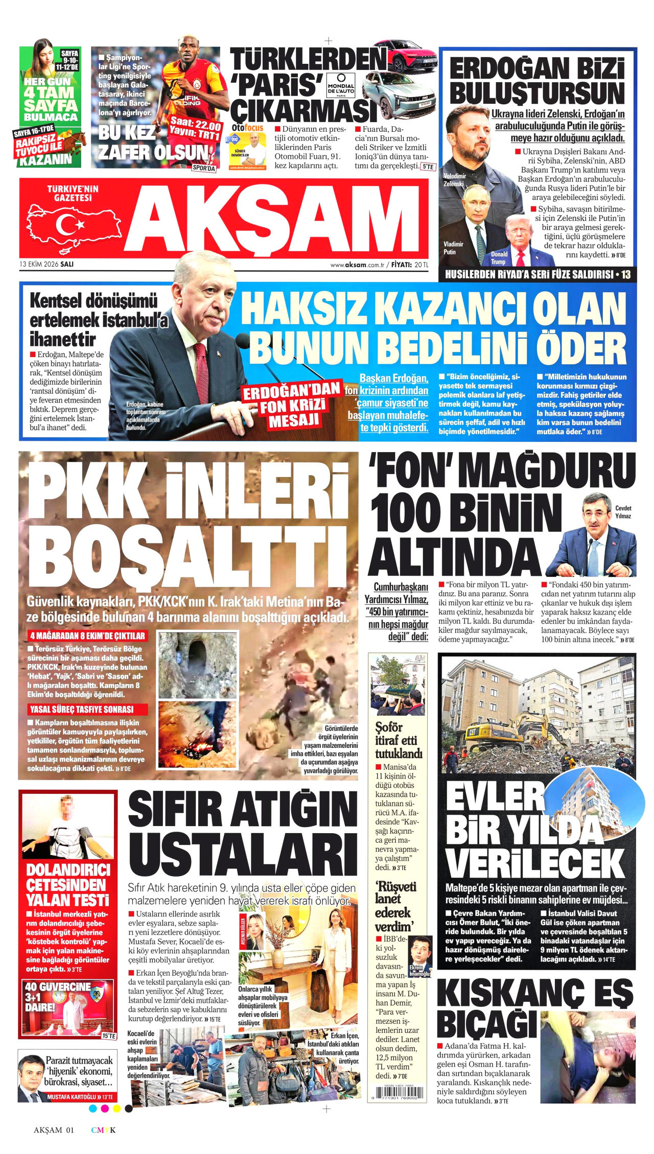 Akşam Gazetesi 14 Ekim 2026 Çarşamba Manşeti Büyük Boyut