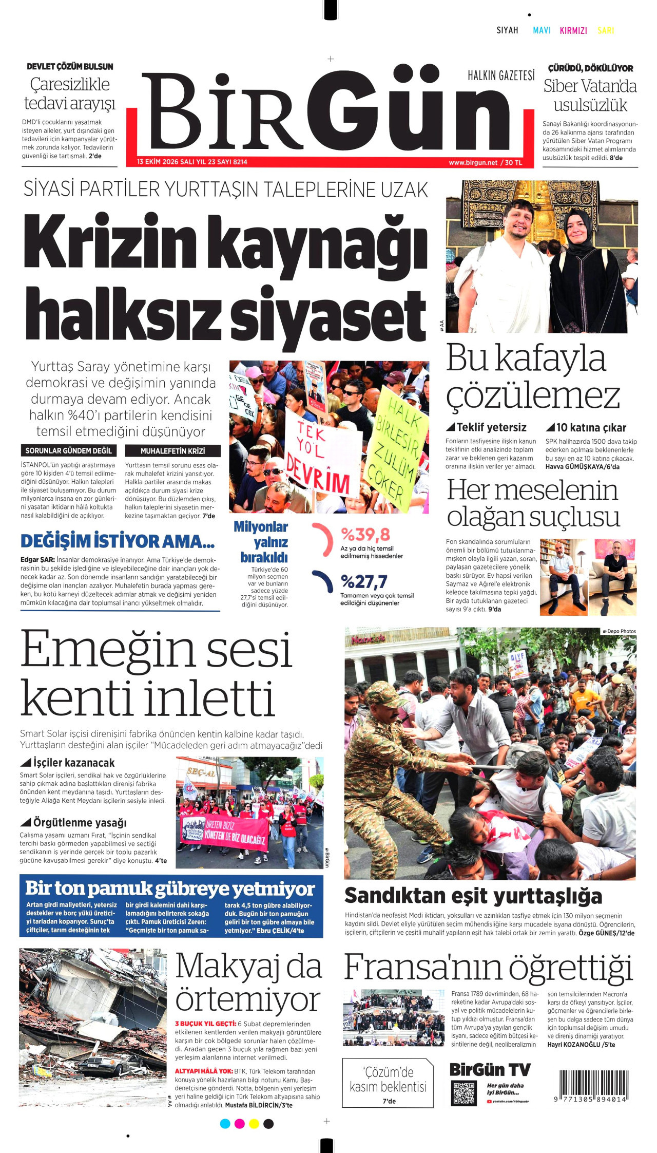 BirGün Gazetesi 14 Ekim 2026 Çarşamba Manşeti Büyük Boyut
