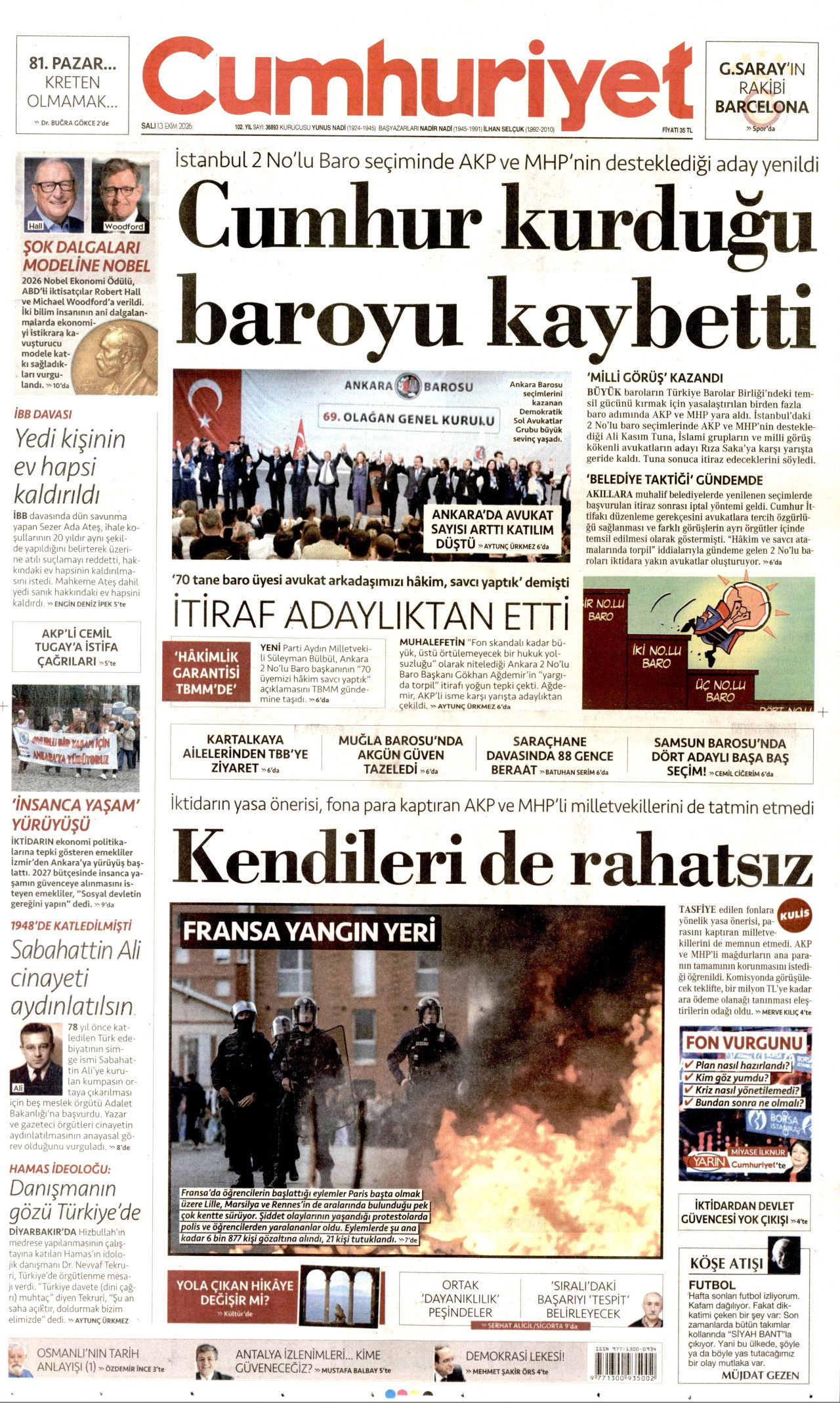 Cumhuriyet Gazetesi 14 Ekim 2026 Çarşamba Manşeti Büyük Boyut