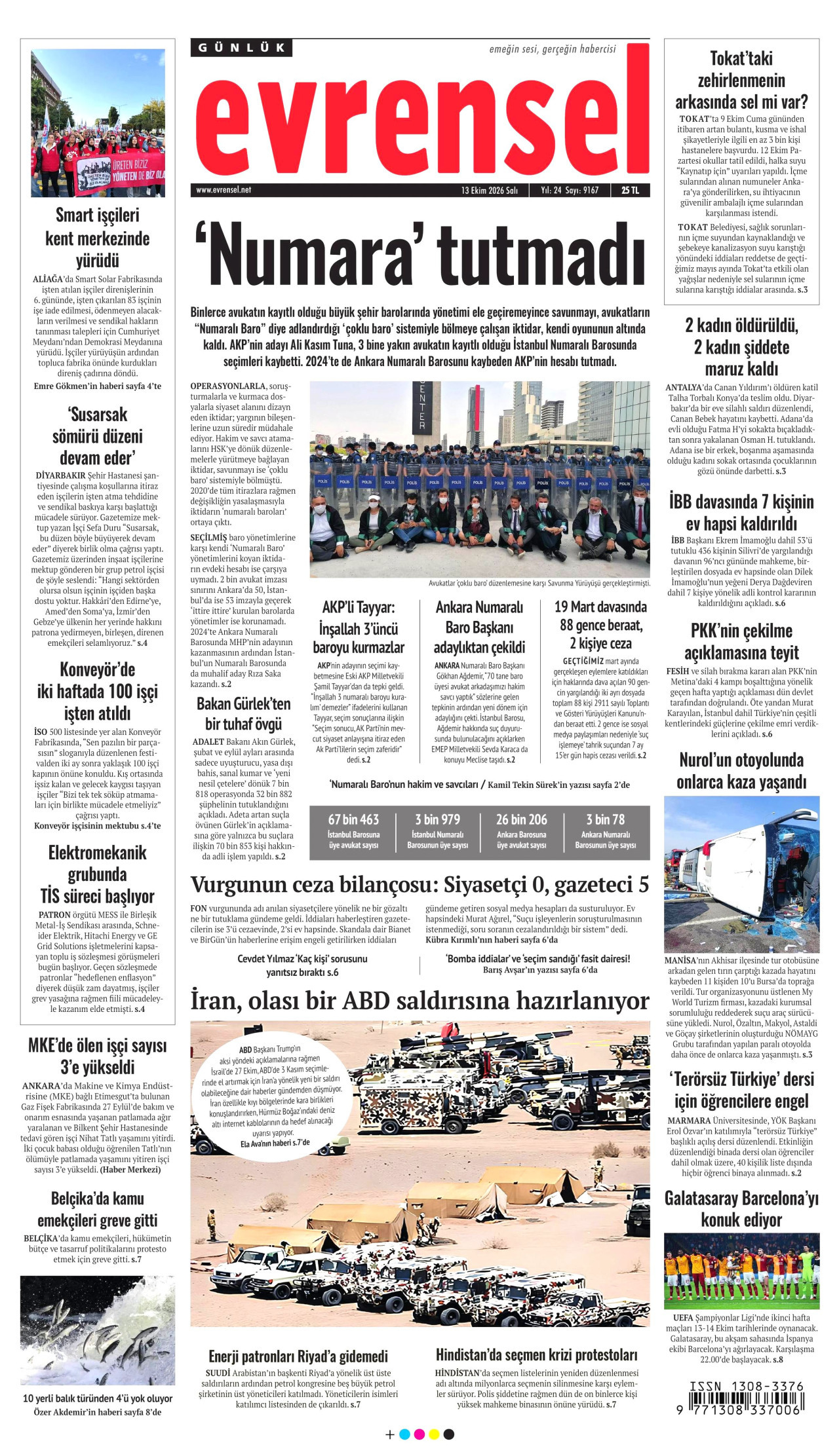 Evrensel Gazetesi 14 Ekim 2026 Çarşamba Manşeti Büyük Boyut