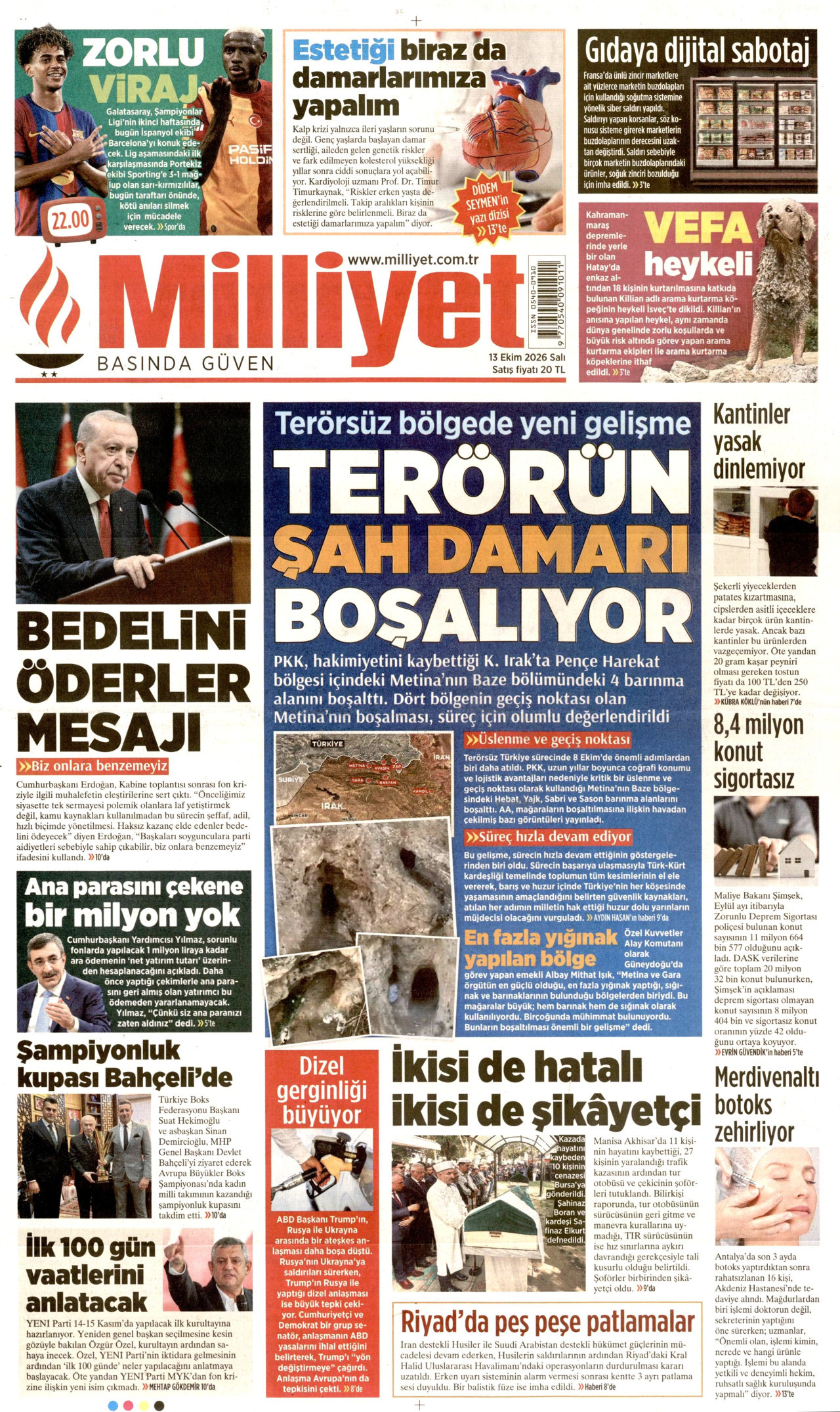 Milliyet Gazetesi 14 Ekim 2026 Çarşamba Manşeti Büyük Boyut