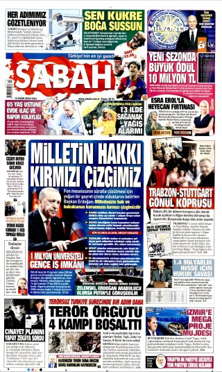 Sabah Gazetesi 14 Ekim 2026 Manşeti