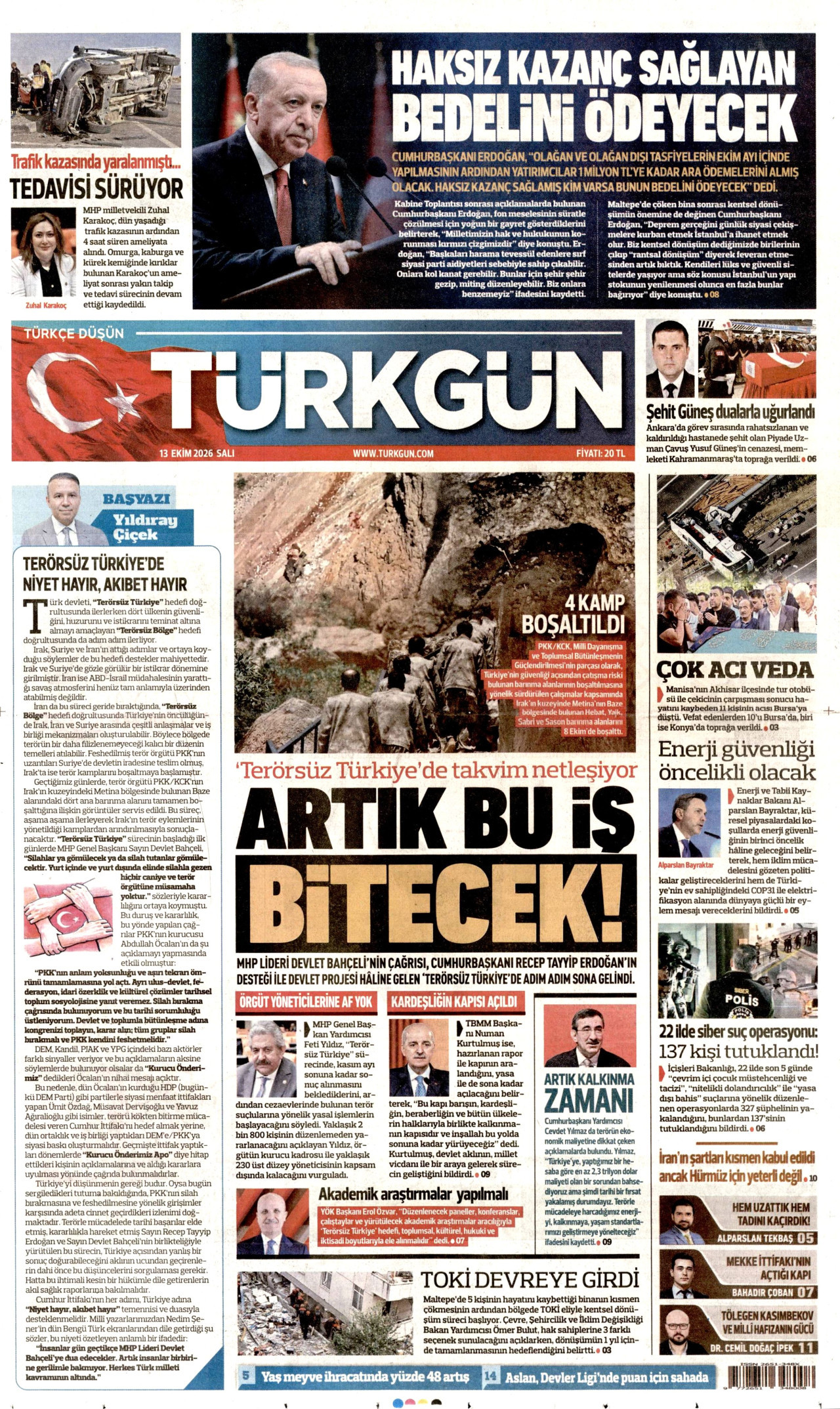 Türkgün Gazetesi 14 Ekim 2026 Çarşamba Manşeti Büyük Boyut