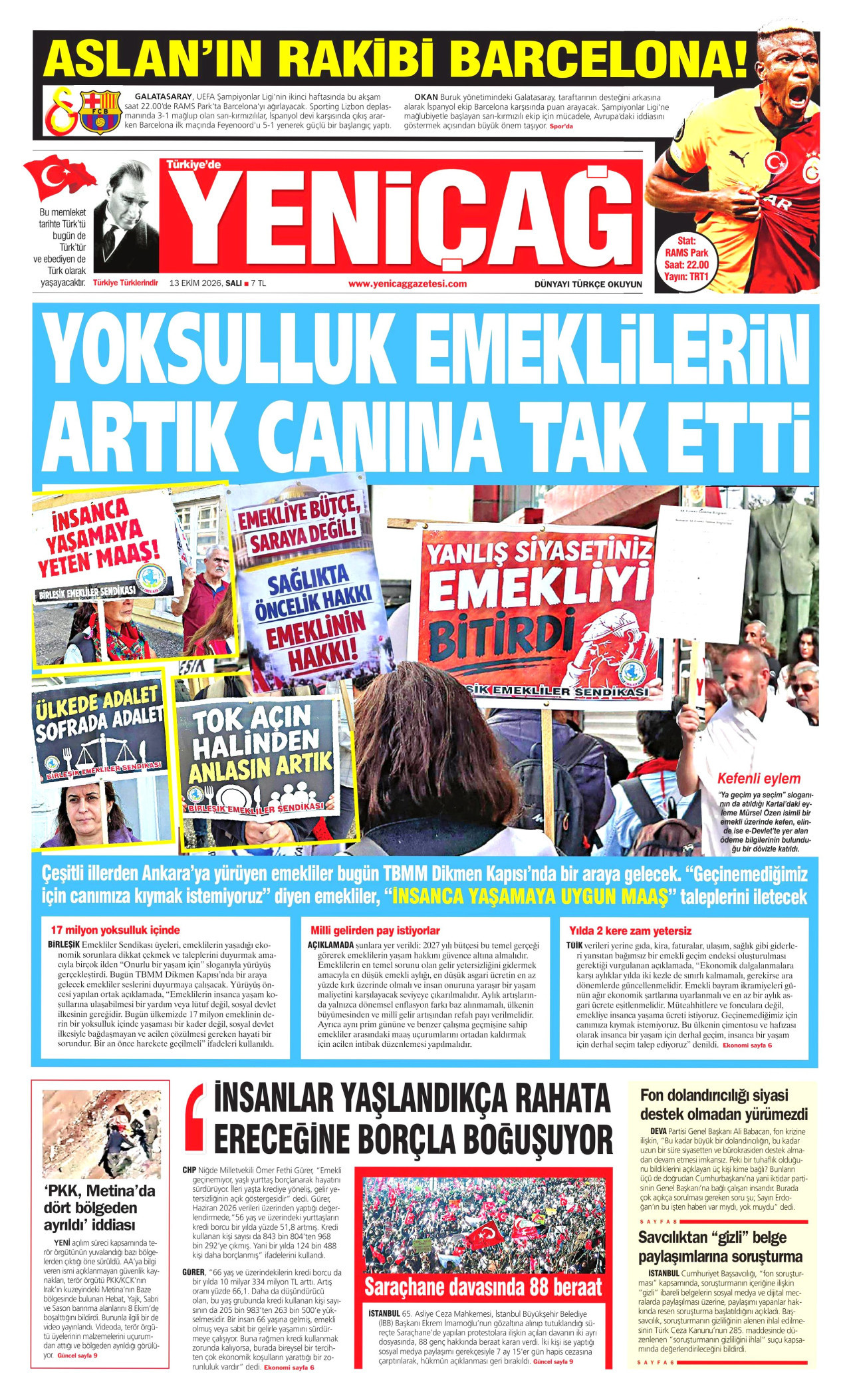 Yeniçağ Gazetesi 14 Ekim 2026 Çarşamba Manşeti Büyük Boyut