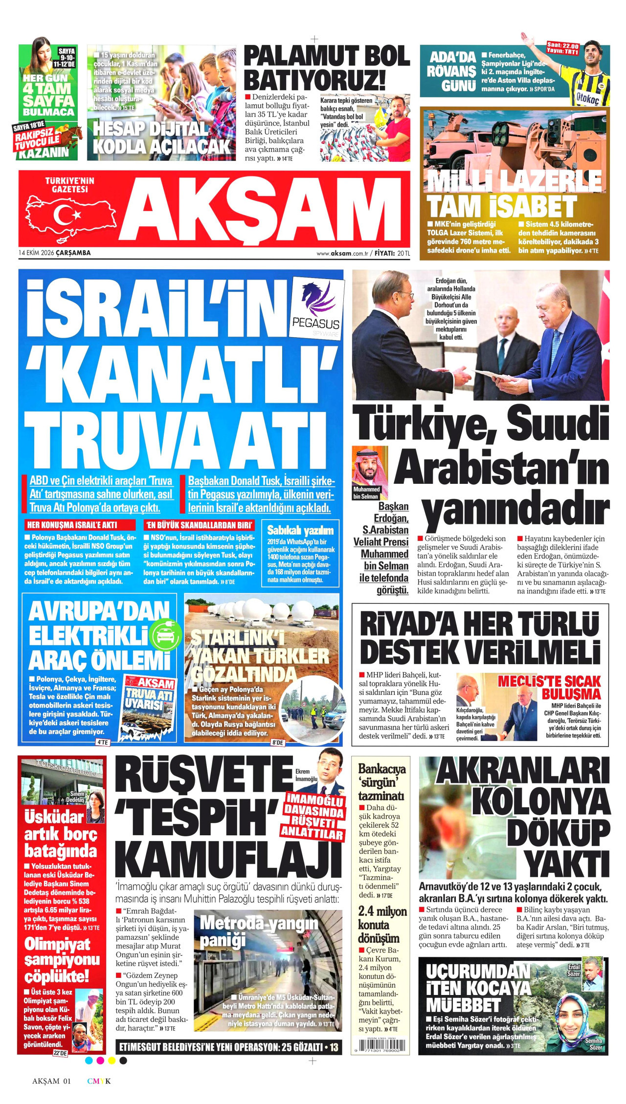 Akşam Gazetesi 15 Ekim 2026 Perşembe Manşeti Büyük Boyut