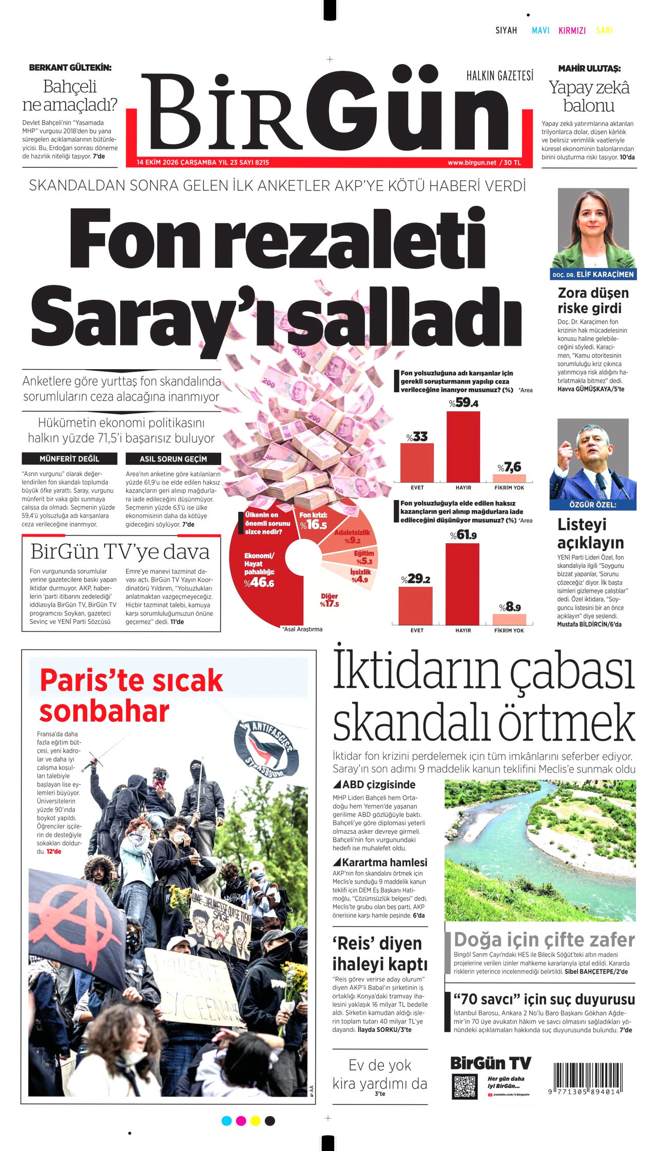 BirGün Gazetesi 15 Ekim 2026 Perşembe Manşeti Büyük Boyut