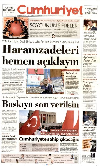 Cumhuriyet Gazetesi 15 Ekim 2026 Manşeti