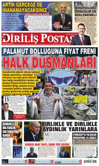 Diriliş Postası Gazetesi 15 Ekim 2026 Manşeti