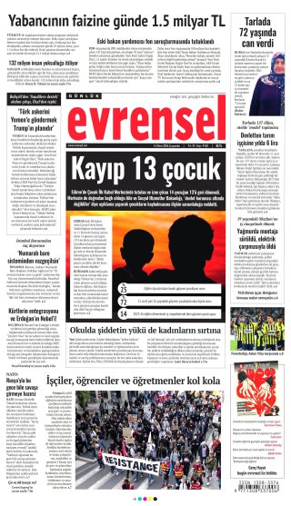 Evrensel Gazetesi 15 Ekim 2026 Manşeti