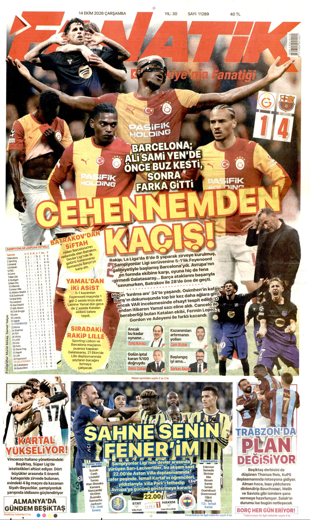 Fanatik Gazetesi 15 Ekim 2026 Perşembe Manşeti Büyük Boyut