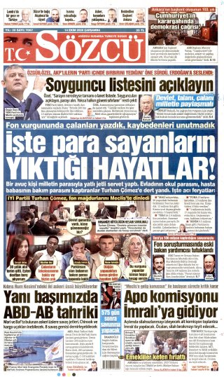 Sözcü Gazetesi 15 Ekim 2026 Manşeti