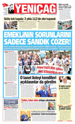 Yeniçağ Gazetesi 15 Ekim 2026 Manşeti