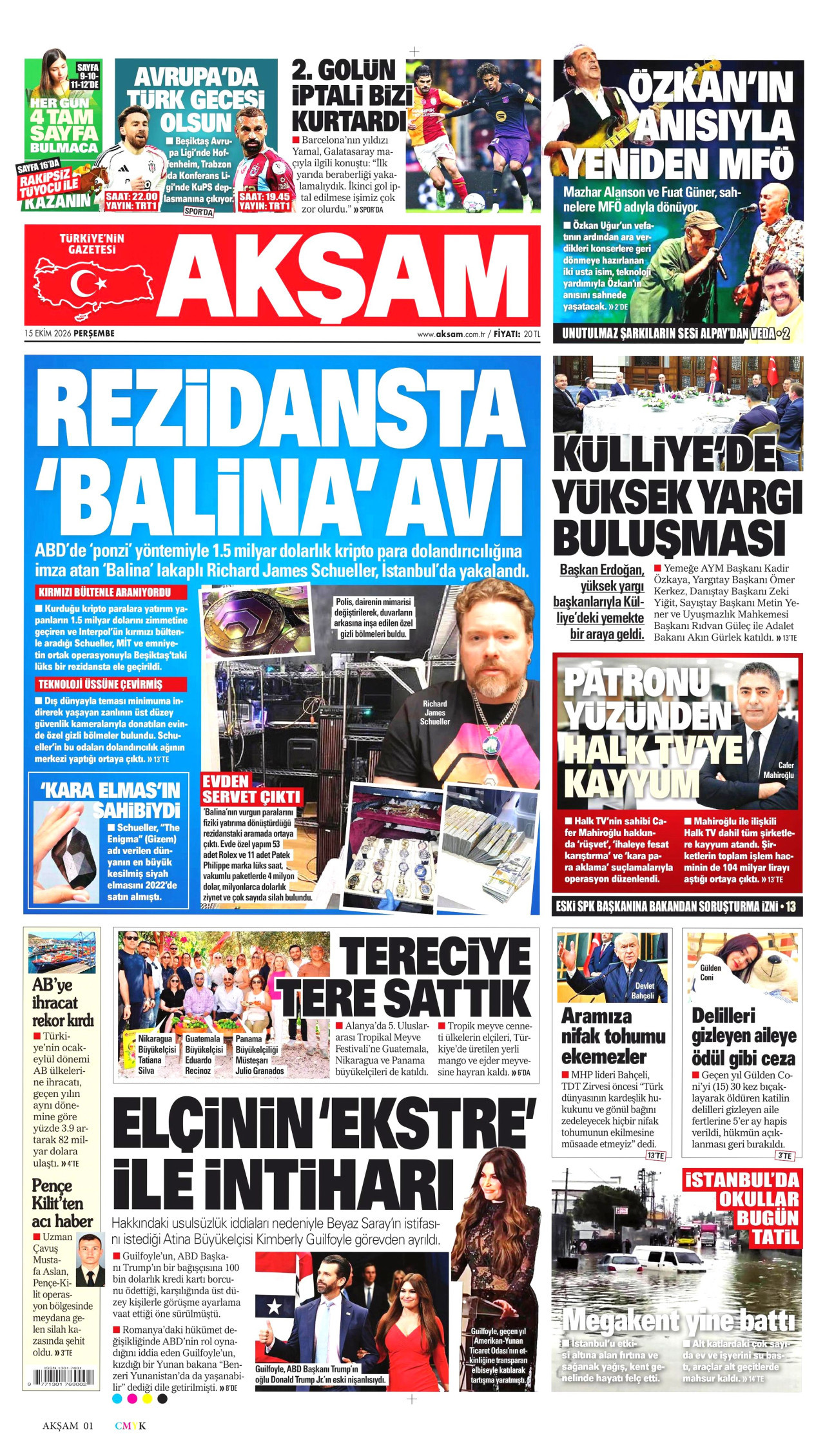 Akşam Gazetesi 16 Ekim 2026 Cuma Manşeti Büyük Boyut