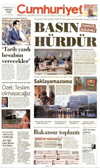 Cumhuriyet Gazetesi 16 Ekim 2026 Manşeti