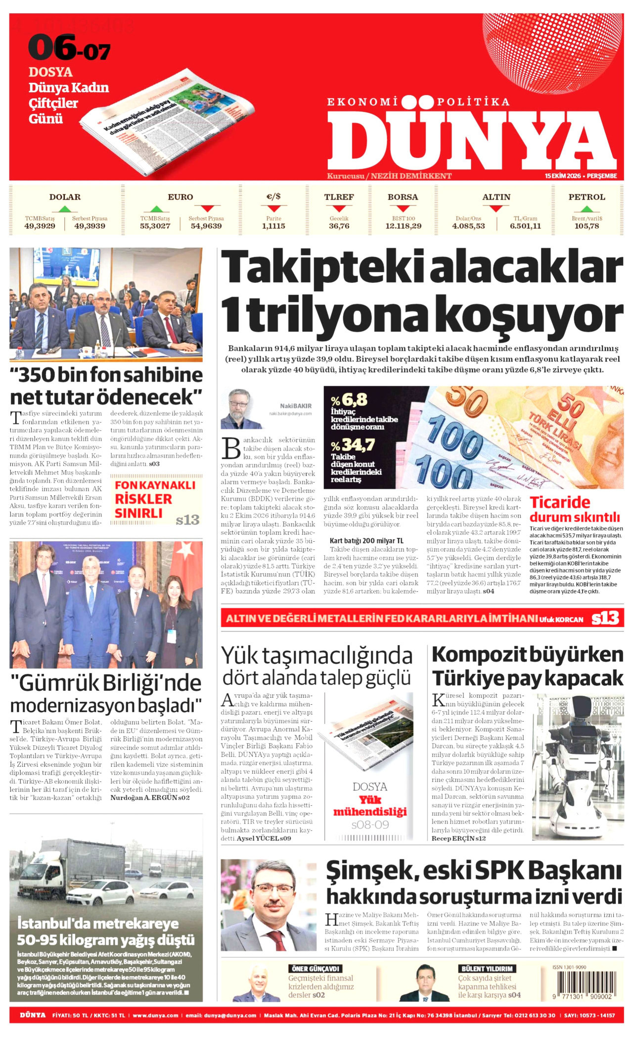Dünya Gazetesi 16 Ekim 2026 Cuma Manşeti Büyük Boyut