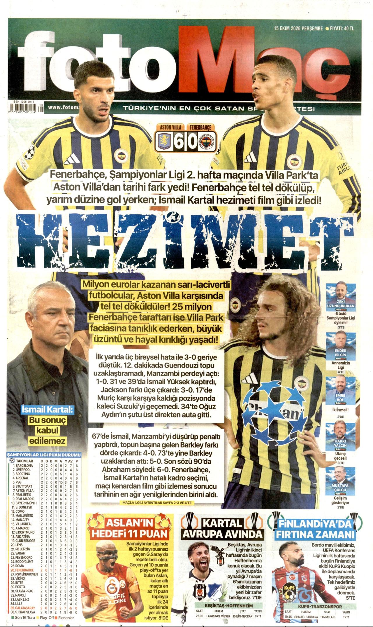 Fotomaç Gazetesi 16 Ekim 2026 Cuma Manşeti Büyük Boyut