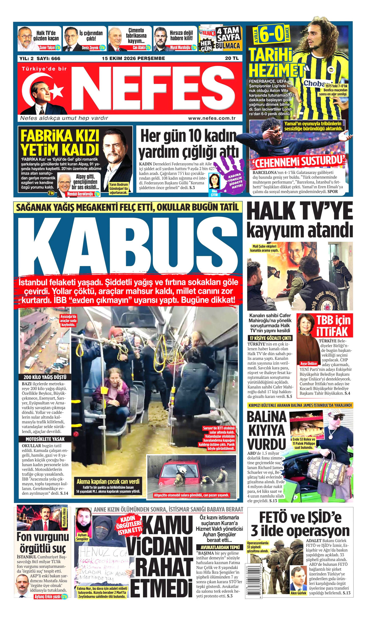 Nefes Gazetesi 16 Ekim 2026 Cuma Manşeti Büyük Boyut