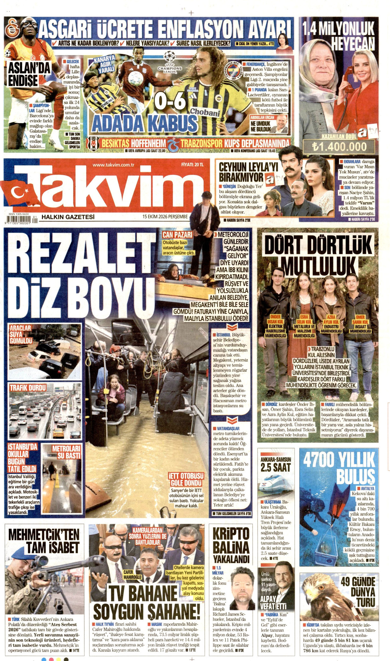 Takvim Gazetesi 16 Ekim 2026 Cuma Manşeti Büyük Boyut