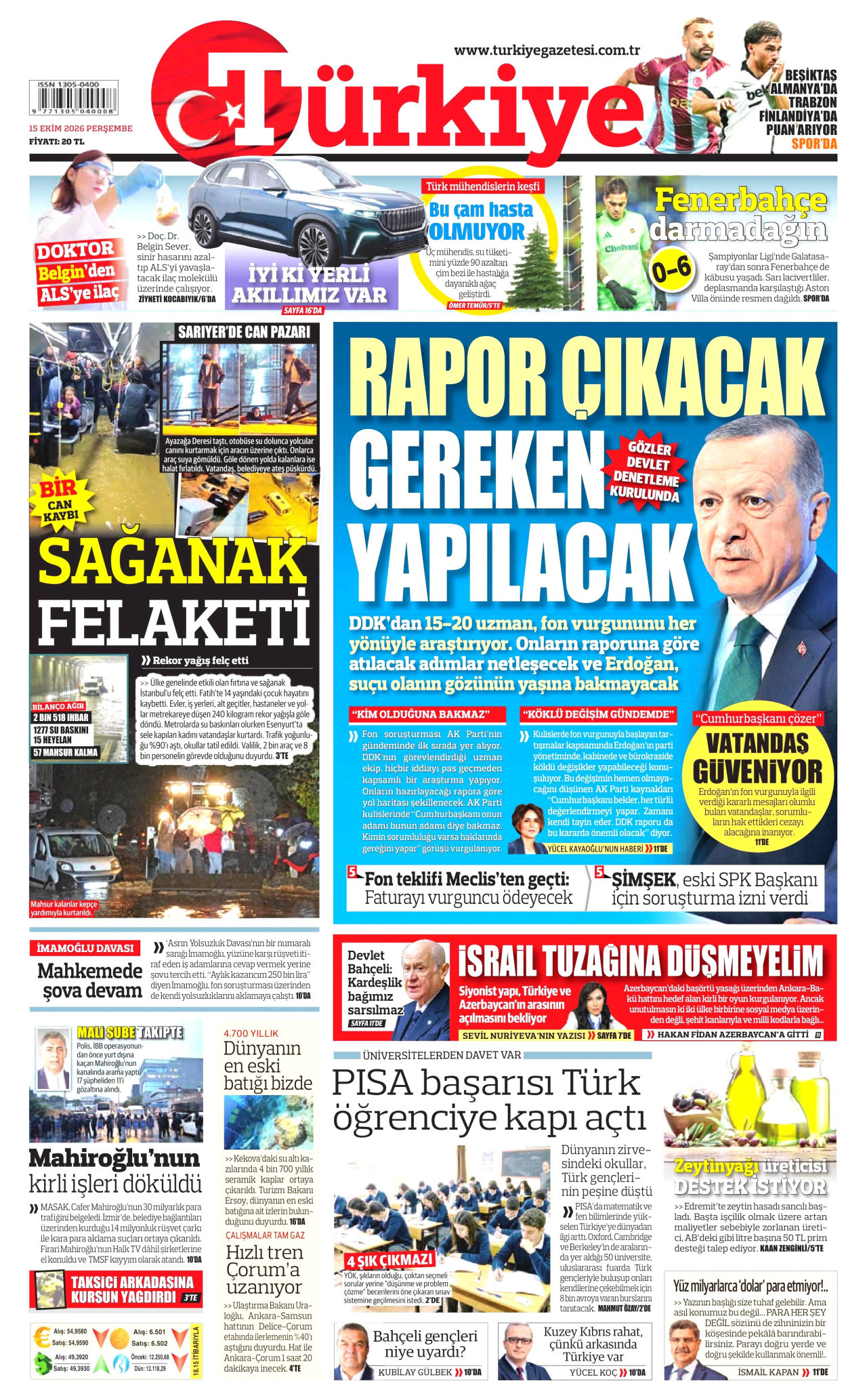 Türkiye Gazetesi 16 Ekim 2026 Cuma Manşeti Büyük Boyut