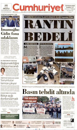 Cumhuriyet Gazetesi 17 Ekim 2026 Manşeti