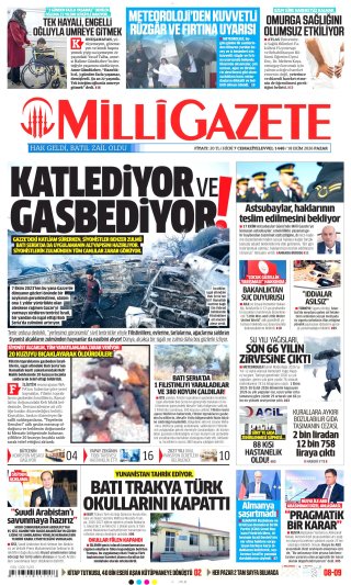 Milli Gazete Gazetesi 19 Ekim 2026 Manşeti