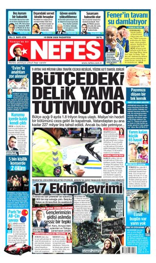Nefes Gazetesi 20 Ekim 2026 Manşeti