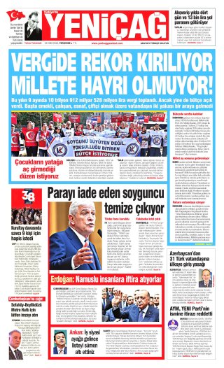Yeniçağ Gazetesi 23 Ekim 2026 Manşeti