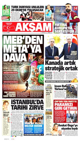 Akşam Gazetesi 24 Ekim 2026 Manşeti