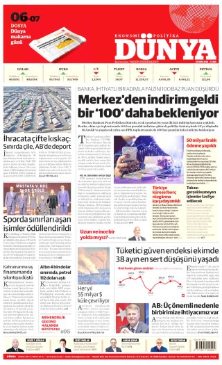 Dünya Gazetesi 24 Ekim 2026 Manşeti