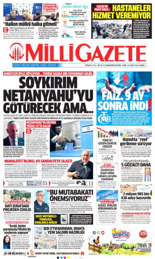 Milli Gazete Gazetesi 24 Ekim 2026 Manşeti