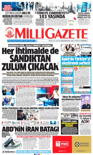 Milli Gazete Gazetesi 29 Ekim 2026 Manşeti