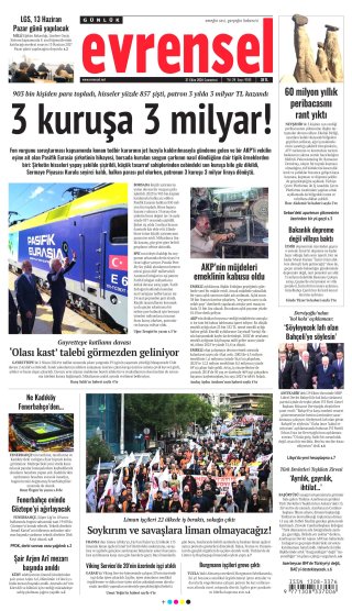 Evrensel Gazetesi 31 Ekim 2026 Manşeti