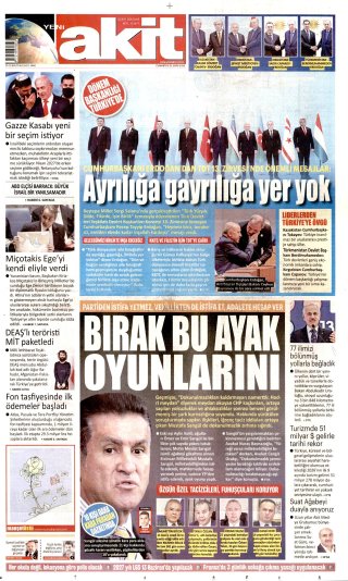 Yeni Akit Gazetesi 1 Kasım 2026 Manşeti