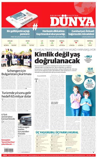 Dünya Gazetesi 1 Kasım 2026 Manşeti